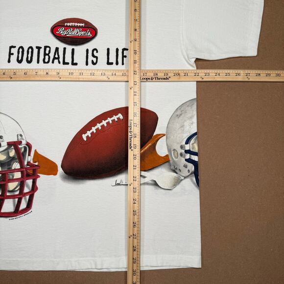 Vintage Football is Life Big Ball Sports All Over Print USA 90s Shirt Sz Large - Picture 8 of 8
